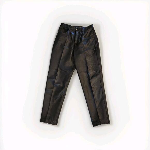 Liz Claiborne Lizwear Leather Pants Sz 10 Black Lined High Waist 80s Retro Mom - Picture 1 of 14
